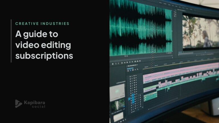 A colour grading interface on a screen in a dark studio environment, illustrating a guide to subscription video editing